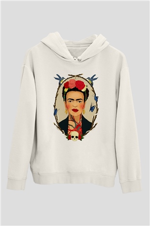 Frida Kahlo Beyaz Unisex Kapşonlu Sweatshirt
