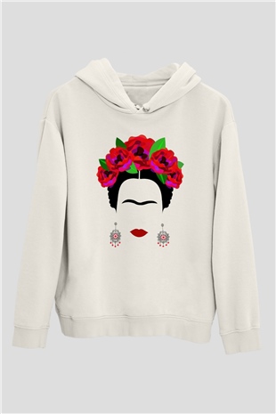 Frida Kahlo Beyaz Unisex Kapşonlu Sweatshirt