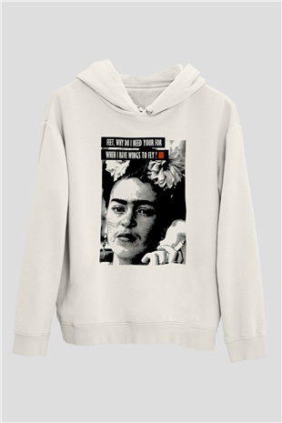 Frida Kahlo Beyaz Unisex Kapşonlu Sweatshirt