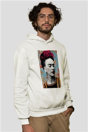 Frida Kahlo Beyaz Unisex Kapşonlu Sweatshirt