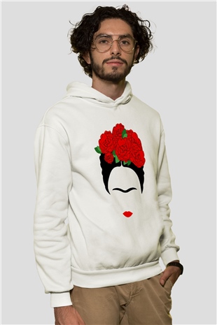 Frida Kahlo Beyaz Unisex Kapşonlu Sweatshirt