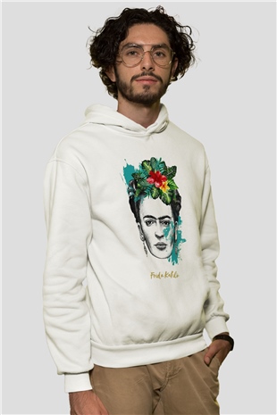 Frida Kahlo Beyaz Unisex Kapşonlu Sweatshirt