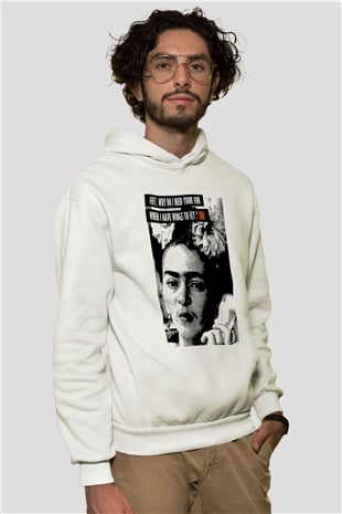 Frida Kahlo Beyaz Unisex Kapşonlu Sweatshirt