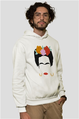Frida Kahlo Beyaz Unisex Kapşonlu Sweatshirt