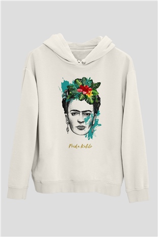 Frida Kahlo Beyaz Unisex Kapşonlu Sweatshirt
