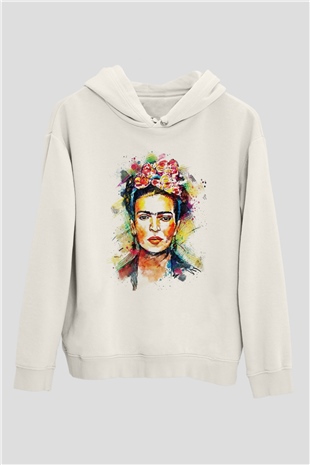 Frida Kahlo Beyaz Unisex Kapşonlu Sweatshirt
