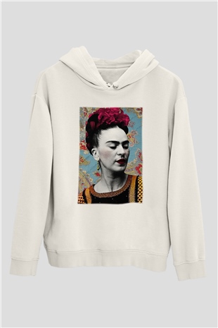 Frida Kahlo Beyaz Unisex Kapşonlu Sweatshirt