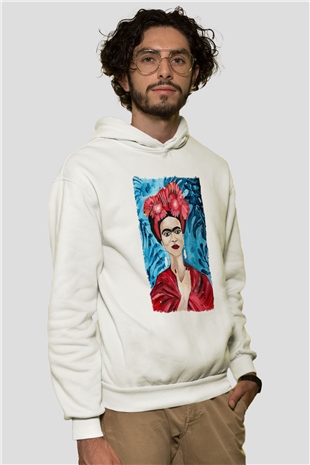 Frida Kahlo Beyaz Unisex Kapüşonlu Sweatshirt