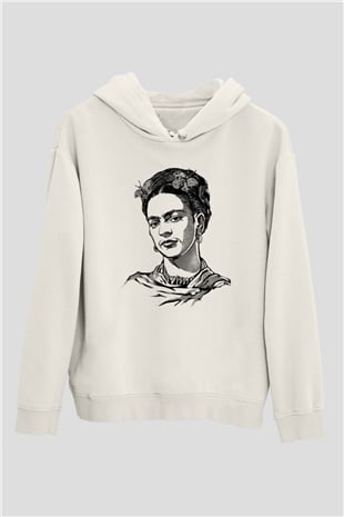Frida Kahlo Beyaz Unisex Kapüşonlu Sweatshirt