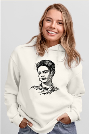 Frida Kahlo Beyaz Unisex Kapüşonlu Sweatshirt