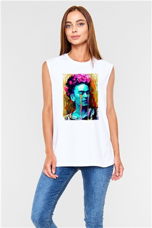 Frida Kahlo Beyaz Unisex Kolsuz Tişört