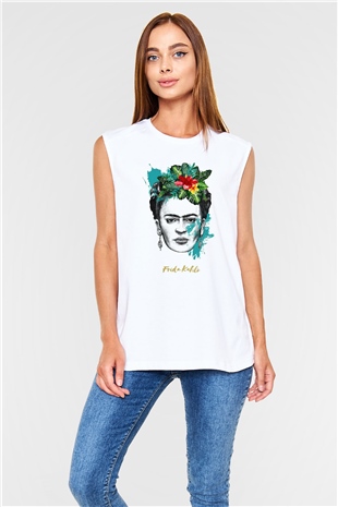 Frida Kahlo Beyaz Unisex Kolsuz Tişört