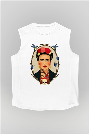 Frida Kahlo Beyaz Unisex Kolsuz Tişört