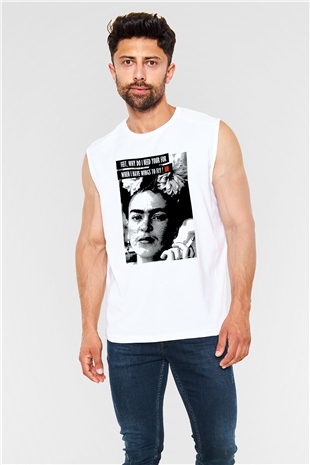 Frida Kahlo Beyaz Unisex Kolsuz Tişört