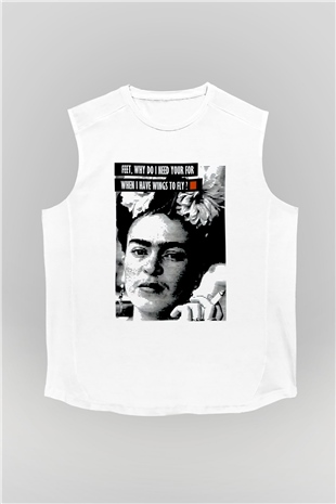 Frida Kahlo Beyaz Unisex Kolsuz Tişört
