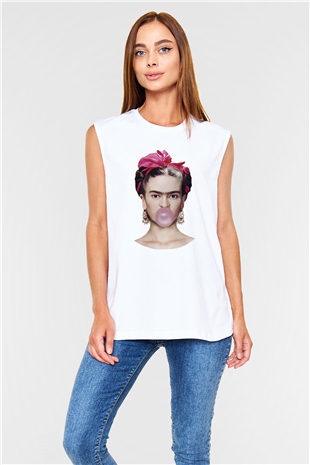 Frida Kahlo Beyaz Unisex Kolsuz Tişört