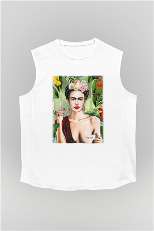 Frida Kahlo Beyaz Unisex Kolsuz Tişört