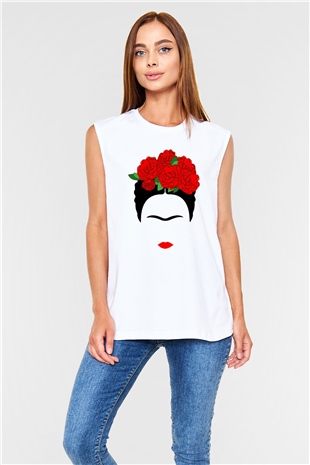 Frida Kahlo Beyaz Unisex Kolsuz Tişört