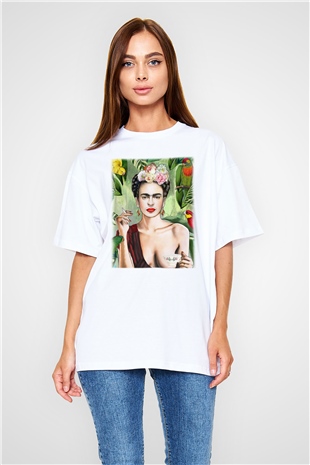 Frida Kahlo Beyaz Unisex Oversize Tişört T-Shirt