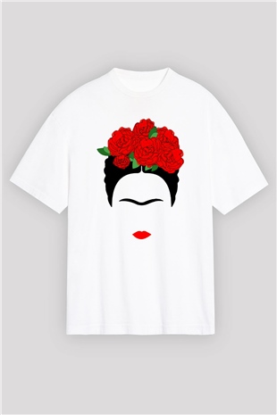 Frida Kahlo Beyaz Unisex Oversize Tişört T-Shirt