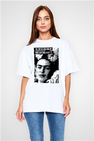 Frida Kahlo Beyaz Unisex Oversize Tişört T-Shirt