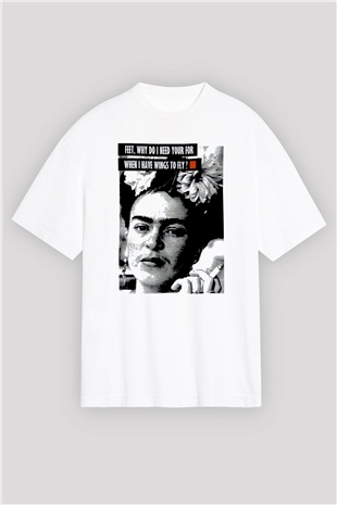 Frida Kahlo Beyaz Unisex Oversize Tişört T-Shirt
