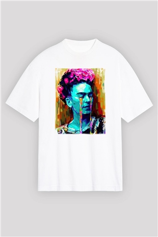 Frida Kahlo Beyaz Unisex Oversize Tişört T-Shirt