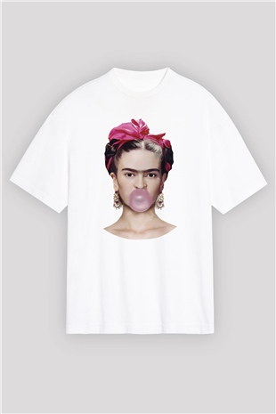 Frida Kahlo Beyaz Unisex Oversize Tişört T-Shirt
