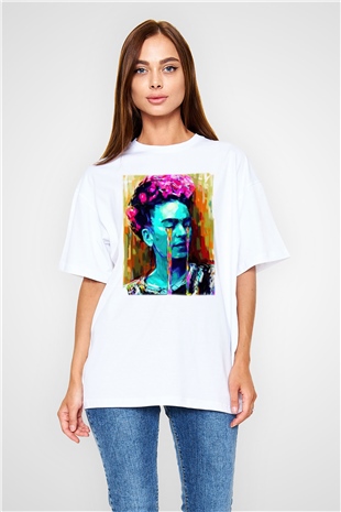 Frida Kahlo Beyaz Unisex Oversize Tişört T-Shirt