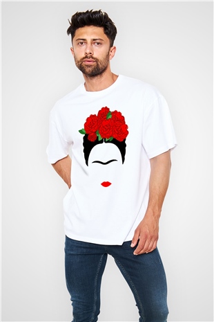 Frida Kahlo Beyaz Unisex Oversize Tişört T-Shirt