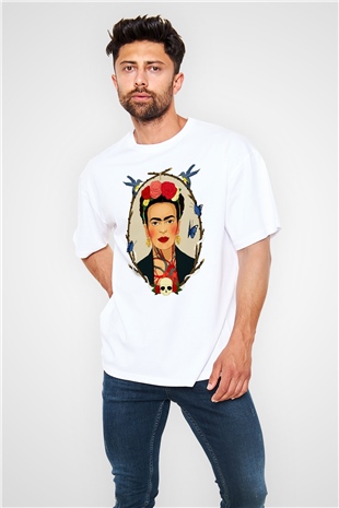 Frida Kahlo Beyaz Unisex Oversize Tişört T-Shirt