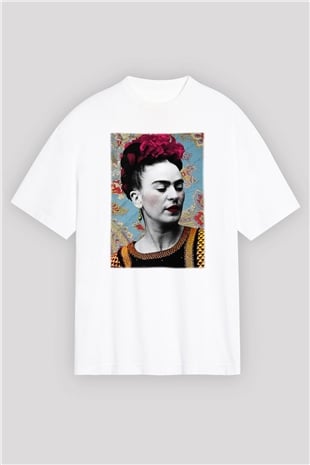 Frida Kahlo Beyaz Unisex Oversize Tişört T-Shirt
