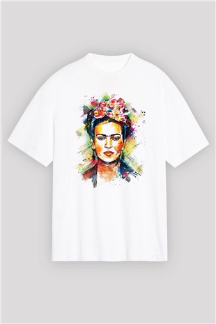 Frida Kahlo Beyaz Unisex Oversize Tişört T-Shirt