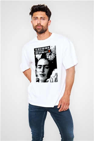 Frida Kahlo Beyaz Unisex Oversize Tişört T-Shirt