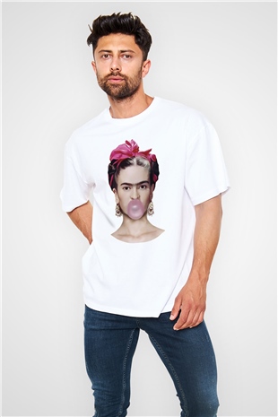 Frida Kahlo Beyaz Unisex Oversize Tişört T-Shirt