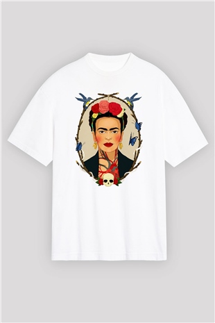 Frida Kahlo Beyaz Unisex Oversize Tişört T-Shirt