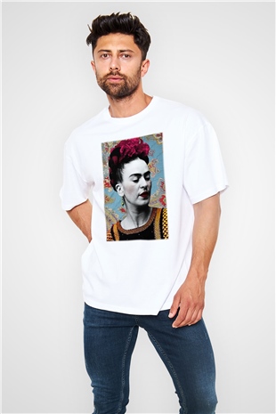 Frida Kahlo Beyaz Unisex Oversize Tişört T-Shirt
