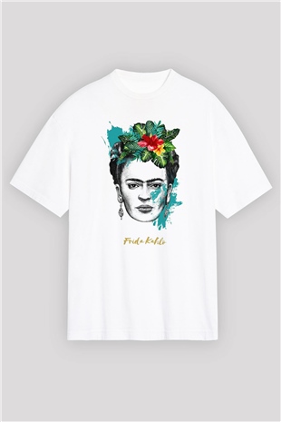 Frida Kahlo Beyaz Unisex Oversize Tişört T-Shirt