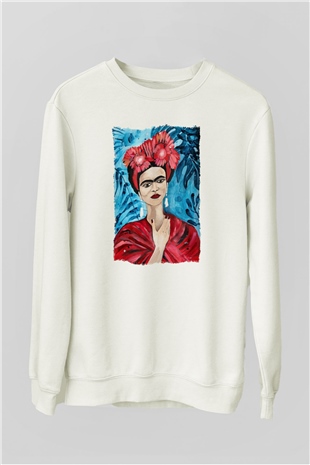 Frida Kahlo Beyaz Unisex Sweatshirt
