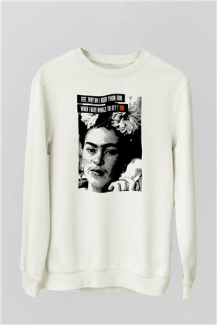 Frida Kahlo Beyaz Unisex Sweatshirt