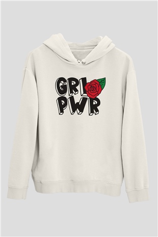 Frida Kahlo Girl Power - Grl Pwr Beyaz Unisex Kapüşonlu Sweatshirt