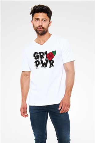 Frida Kahlo Girl Power - Grl Pwr Beyaz Unisex V Yaka Tişört