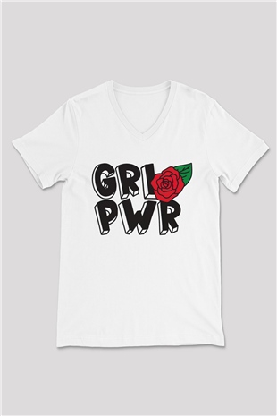 Frida Kahlo Girl Power - Grl Pwr Beyaz Unisex V Yaka Tişört