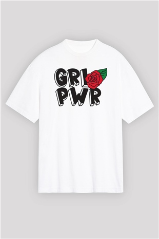 Frida Kahlo Girl Power - Grl Pwr Beyaz Oversize Tişört Oversize T-shirt - TişörtFabrikası
