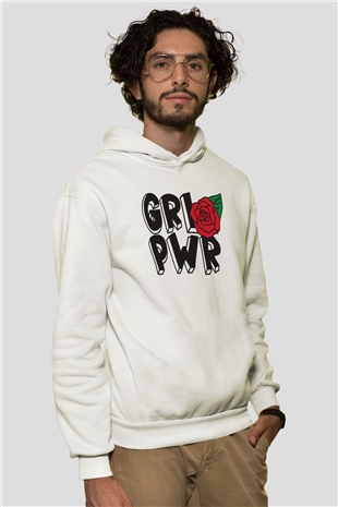 Frida Kahlo Girl Power - Grl Pwr Beyaz Unisex Kapüşonlu Sweatshirt