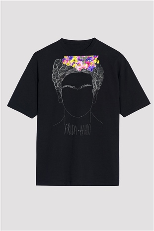 Frida Kahlo Siyah Unisex Oversize Tişört T-Shirt