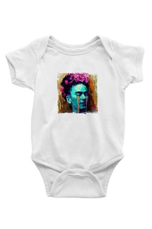 Frida Kahlo Unisex Baskılı Beyaz Bebek Body - Zıbın