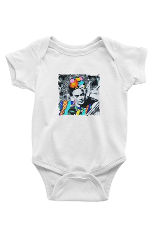 Frida Kahlo Unisex Baskılı Beyaz Bebek Body - Zıbın