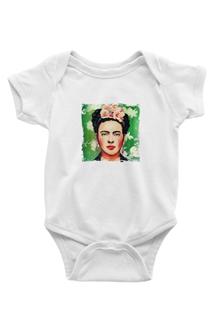 Frida Kahlo Unisex Baskılı Beyaz Bebek Body - Zıbın