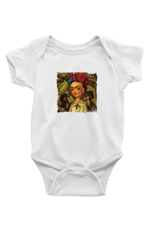 Frida Kahlo Unisex Baskılı Beyaz Bebek Body - Zıbın